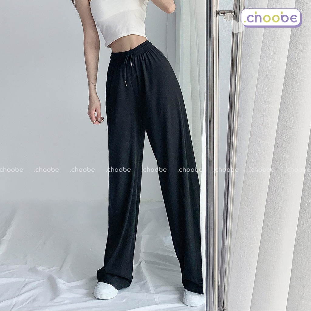 Ảnh Quần ống rộng nữ Choobe vải cạp cao co giãn tốt kiểu culottes dáng thụng có dây rút 3