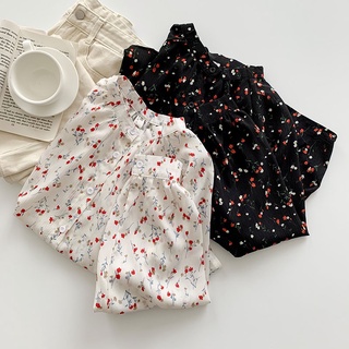Phong Cách Hàn Quốc Nữ Nữ Voan Rời Hoa Áo Sơ Mi Tay Dài Áo Baju Baju Wanita Lengan Panjang