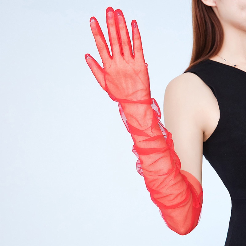 Găng tay cưới thanh lịch Woke Găng tay vải tuyn dài Sheer Găng tay cho bữa tiệc tối