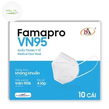 Khẩu trang y tế Famapro VN95 Hộp 10 cái - Khẩu trang kháng khuẩn cao cấp 4 lớp