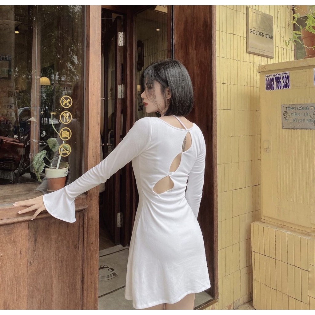 ĐẦM NGẮN TAY DÀI THIẾT KẾ ÔM BODY CUT OUT SAU LƯNG - LINE DRESS