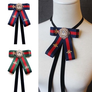 Nơ Cài Cổ Áo Kẻ Sọc Thắt Nơ Phối Ngọc Trai Có Thể Điều Chỉnh 44 Kiểu Phong Cách Vintage Thanh Lịch