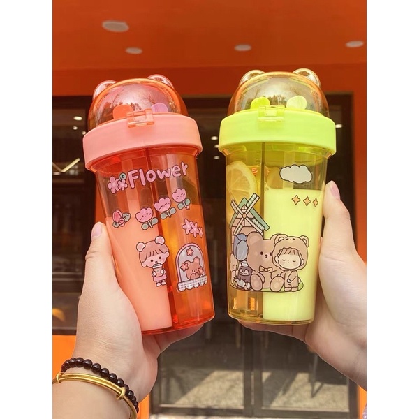 Bình nước 2 ngăn hình gấu xinh xắn (full phụ kiện)