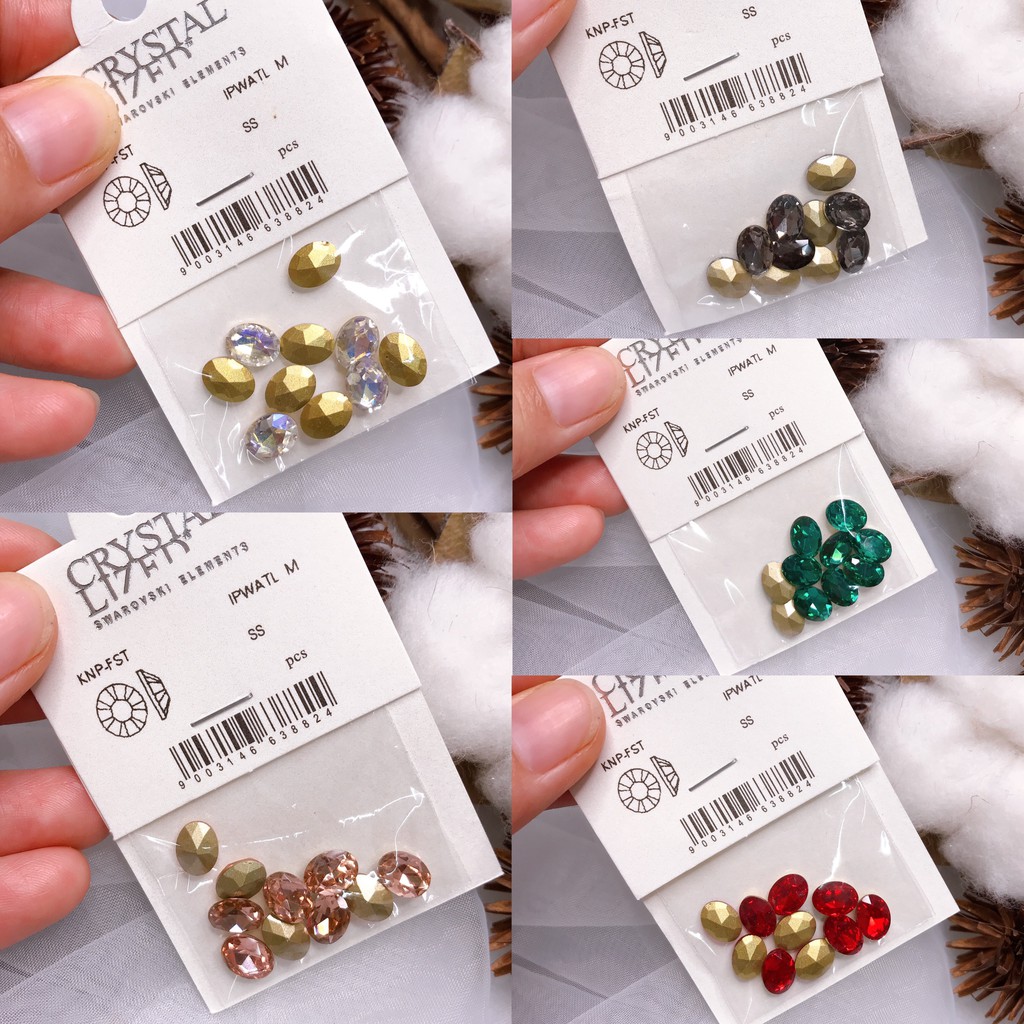 Túi 10 Viên Đá khối Nail Hình Oval/ Bầu Dục Chân Vàng Trang Trí Móng ANGELICA OV