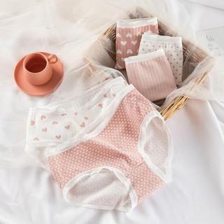 Quần Lót Cotton Viền Ren Hoạ Tiết Trái Tim,.,.,