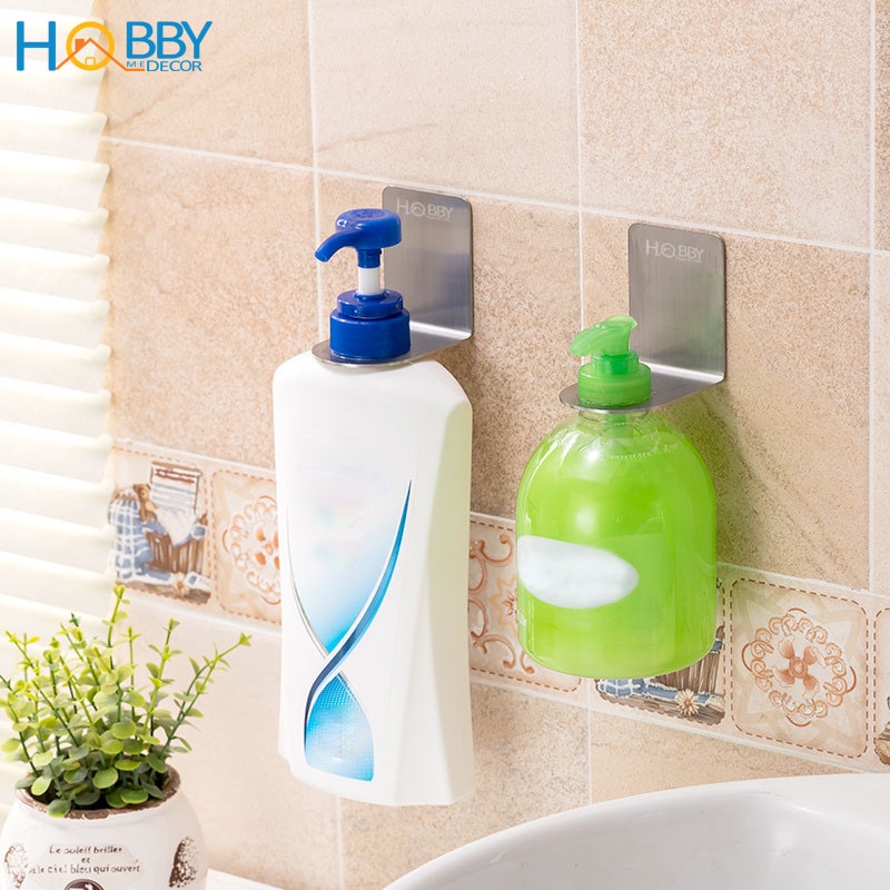 Bộ 2 móc treo cổ chai nước rửa tay dầu gội inox 304 mẫu dán HOBBY Home Decor MTDG
