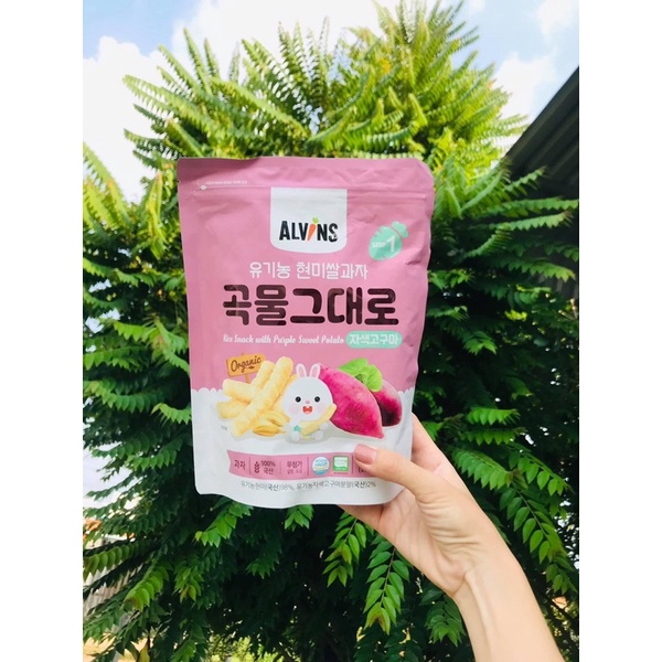Bánh ăn dặm cho bé gạo lứt rau củ hữu cơ Alvins hình que 6m+ túi zip 25g