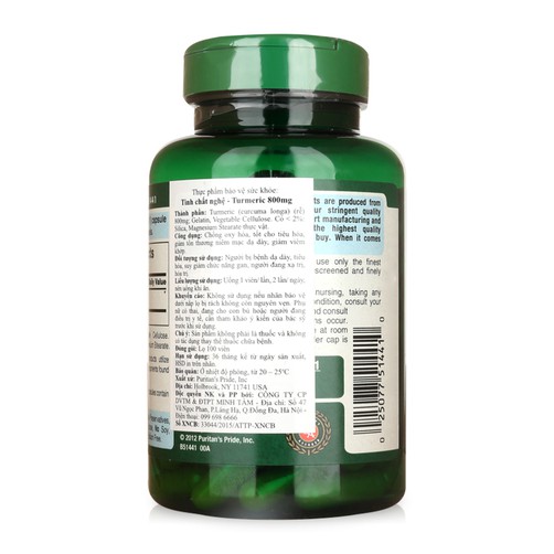 Ảnh Tinh chất nghệ chống lão hóa làm đẹp da, ngừa đau dạ dày, viêm khớp Puritan's Pride- Turmeric 800mg 100 viên 2