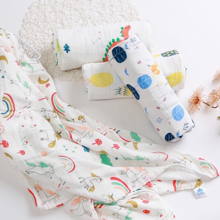 Ảnh Khăn Tắm BONNY Cho Bé 4 Lớp Sợi Tre Dày, Mềm, Thấm Hút Tốt (Kt:1m1x1m2) 4
