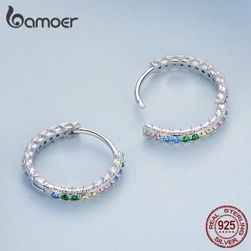 Bamoer Bông Tai Bạc 925 Đính Đá Nhiều Màu Sắc Thời Trang Cho Nữ