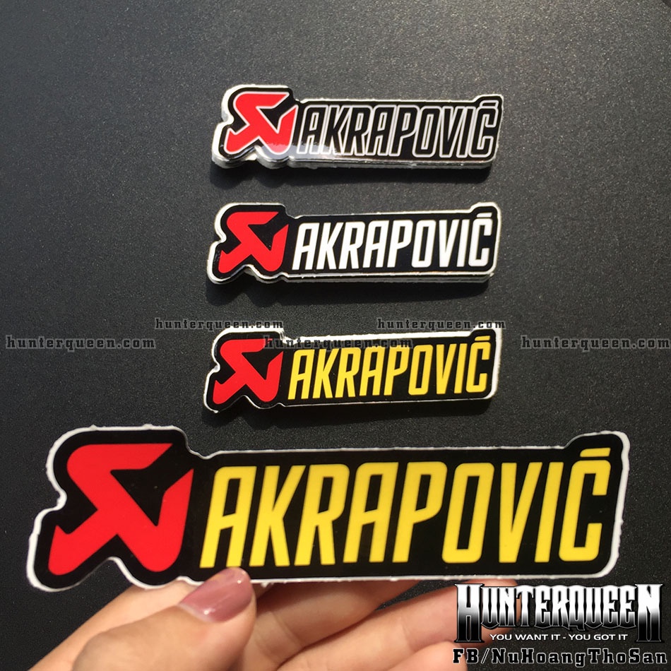 Logo Akrapovic nhiều mẫu màu [12x3.2cm]. Decal sticker hình dán xe máy chống nước, không bay màu