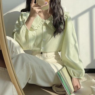 Phong Cách Hàn Quốc Nữ Nữ Áo Sơ Mi Dài Tay Baju Baju Wanita Lengan Panjang Hàng Mới Sẵn Có