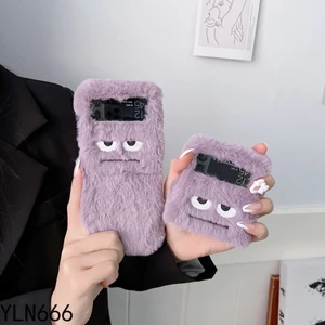 Dành Cho Samsung Galaxy Z Flip 6 5 4 3 2 1 Thời Trang Dễ Thương Ngộ nghĩnh Thêu Biểu Hiện Nhìn Lông Tơ Bảo Vệ Vỏ Điện Thoại Cứng Cho Z Flip6 Cover