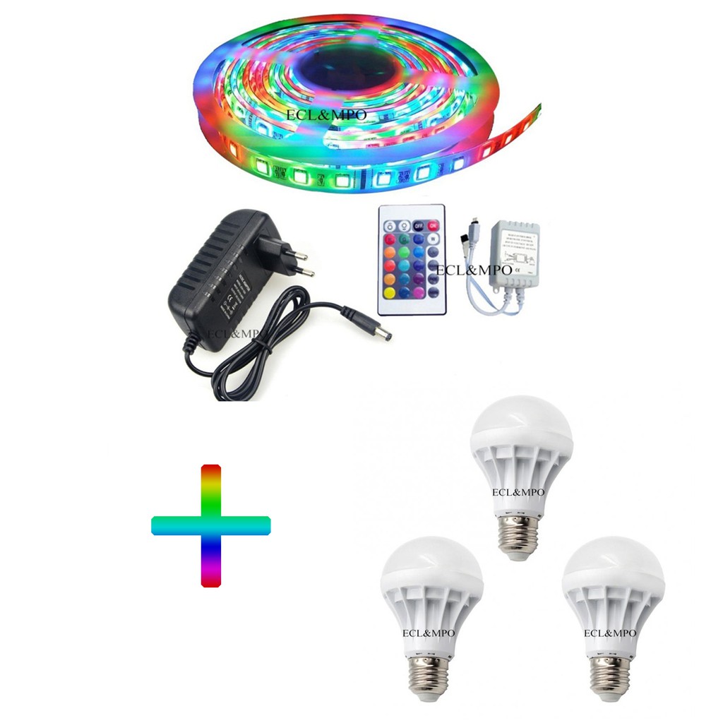 Cuộn đèn Led dây dán 5m đổi nhiều màu (RGB) có remote điều khiển+tặng 3 ...