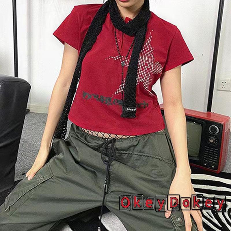 Áo Thun Crop Top Nữ Tay Ngắn In Hình Ngôi Sao Thời Trang Mùa Hè