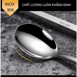 Inox 304 Bộ 5 Thìa Đá Tròn 20/24cm Muỗng Cán Dài Khuấy Cà Phê - Sinh Tố-Trà Dào- Chanh đá