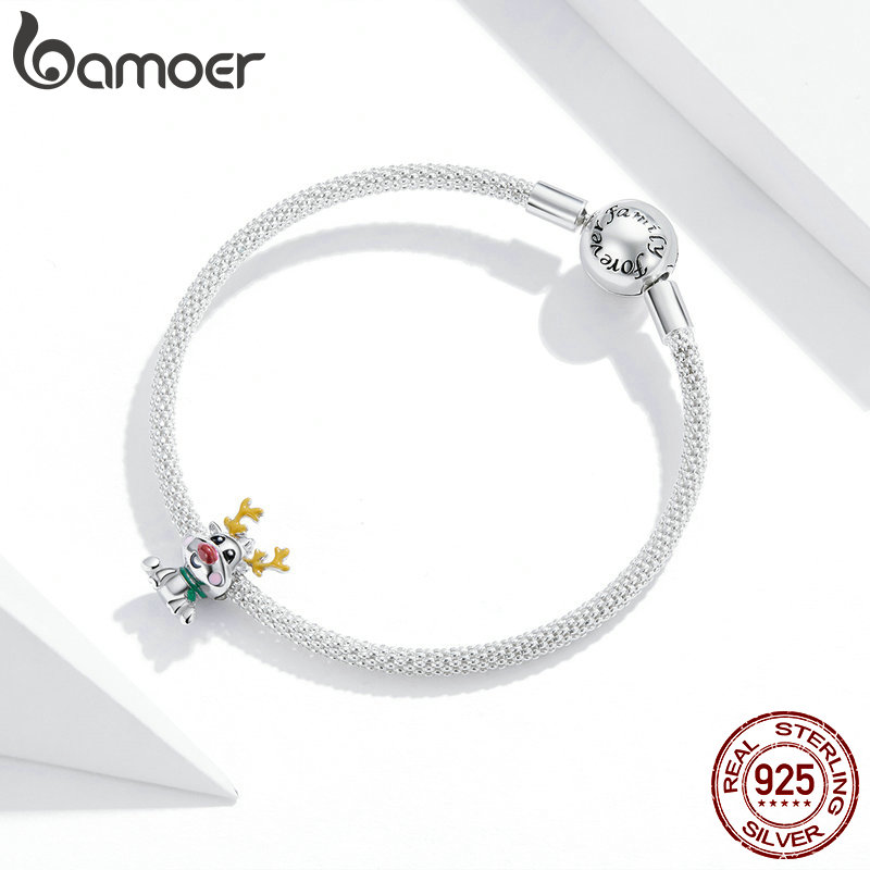Hạt Xỏ Vòng Tay Bamoer BSC375 Bằng Bạc 925 Thật Hình Tuần Lộc Để Làm Trang Sức