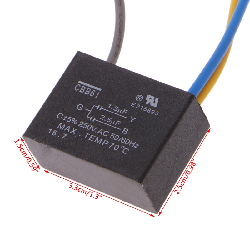 Tụ điện đen CBB61 1.5uF+2.5uF 3 dây AC 250V 50/60Hz cho quạt trần