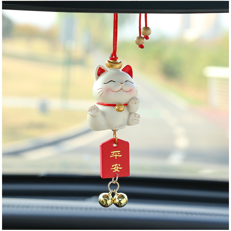 Dây treo trang trí gương chiếu hậu xe hơi hình mèo may mắn