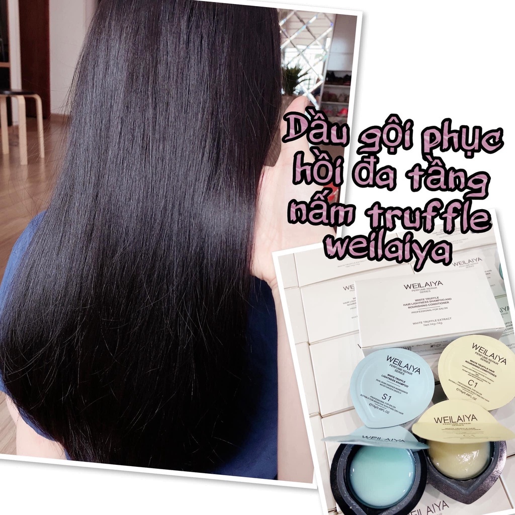 Dầu gội dầu xả phục hồi tóc đa tầng nấm Truffle Weilaiya 14g+14g - Út store