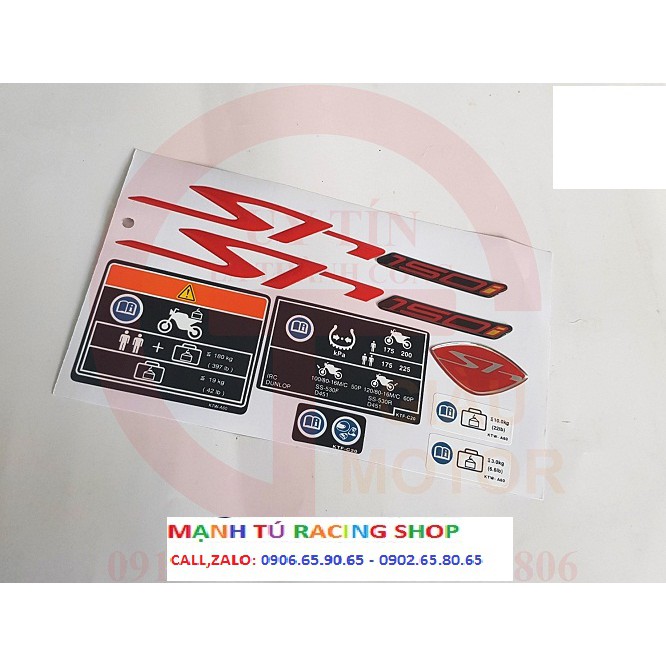 BỘ TEM GỒM CHỮ SH MÀU ĐỎ VÀ THÔNG SỐ BẮNG DECAL DÁN XE SH Ý 2010, DÁN ...