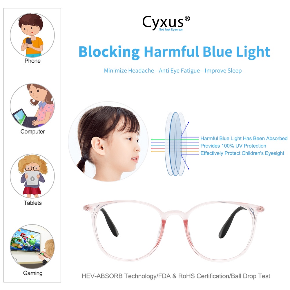 Cyxus Kính Bảo Vệ Mắt Trẻ Em 7-16 Tuổi Chống Ánh Sáng Xanh Chuyên Dụng Cho Học Trực Tuyến Và Giải Trí 6061