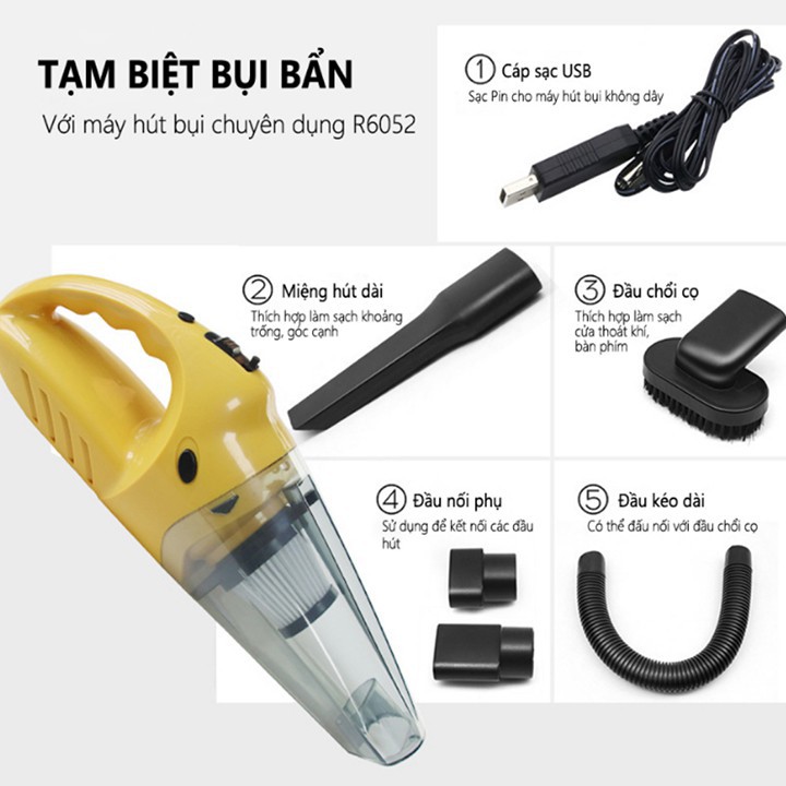 Máy hút bụi mini R.6052 USB 120W công suất lớn lực hút khỏe