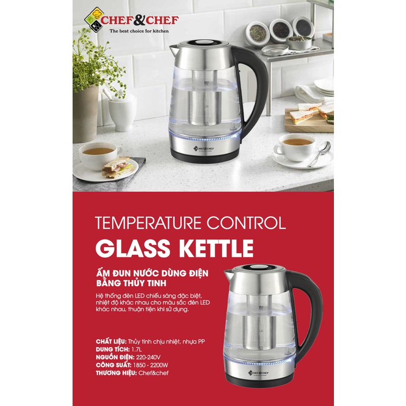 Ảnh Ấm Siêu Tốc Thủy Tinh CHEF&CHEF CH1703D – Điều Khiển Nhiệt Độ,Đổi Màu Khi Đun, Sang Trọng & Tiện Lợi 4
