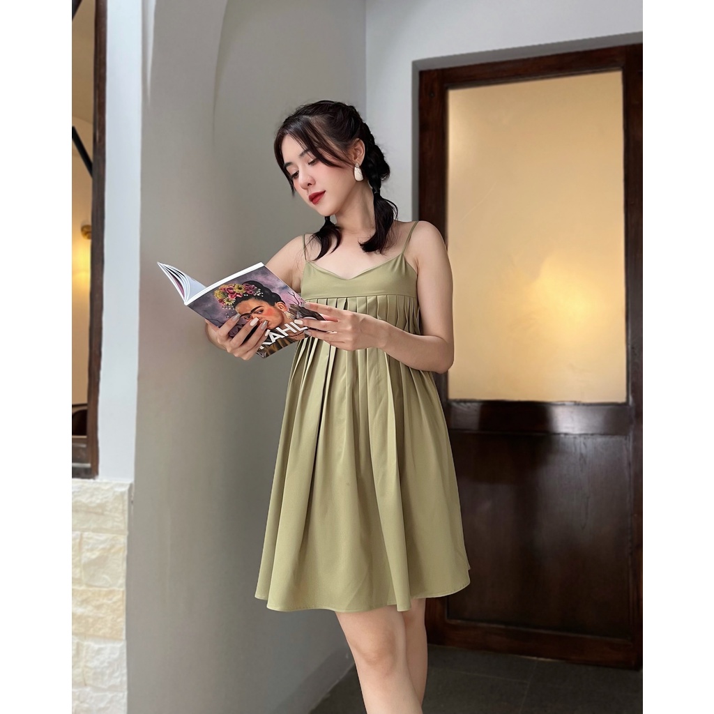 ĐẦM HAI DÂY CHIẾT EO XẾP LI NGỰC NHIỀU MÀU XINH XẮN - SELINA DRESS
