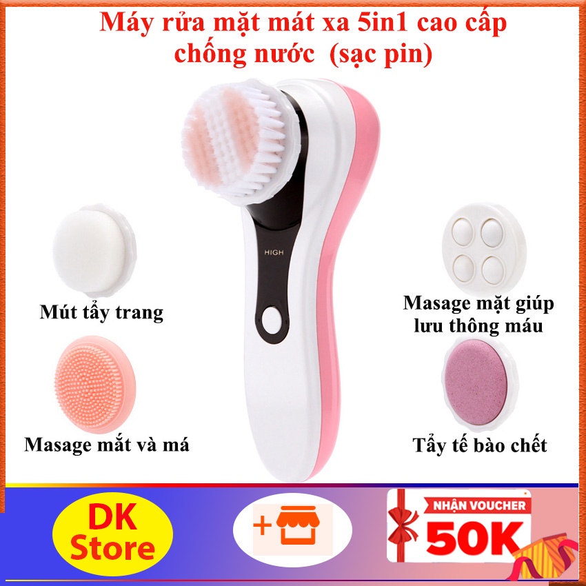 Máy rửa mặt massage 5in1 mát xa rửa mặt tẩy tế bào chết sạc pin - Mẫu mới