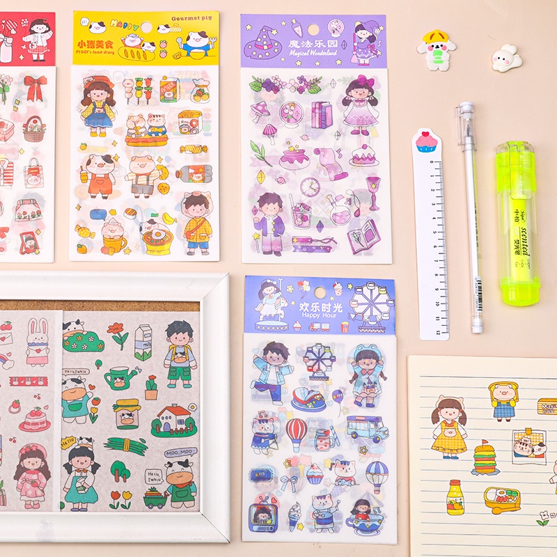 3 Sticker 4 Tấm Chủ Đề Cô Bé, Cậu Bé