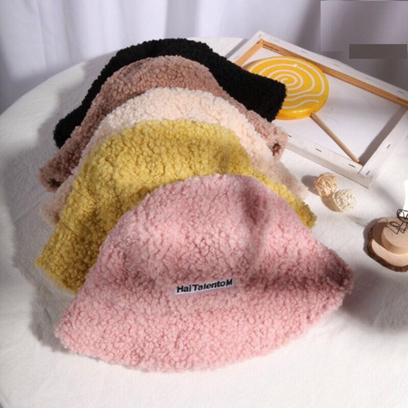 Mũ lông cừu bucket retro phong cách hàn quốc mũ lông cừu nữ mềm giữ ấm thu đông ulzzang