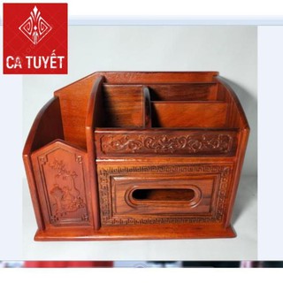 HỘP ĐỰNG ĐỒ ĐA NĂNG Văn Phòng  BẰNG GỖ HƯƠNG - LOẠI TO CHẠM TỨ DIỆN ( ẢNH THẬT)