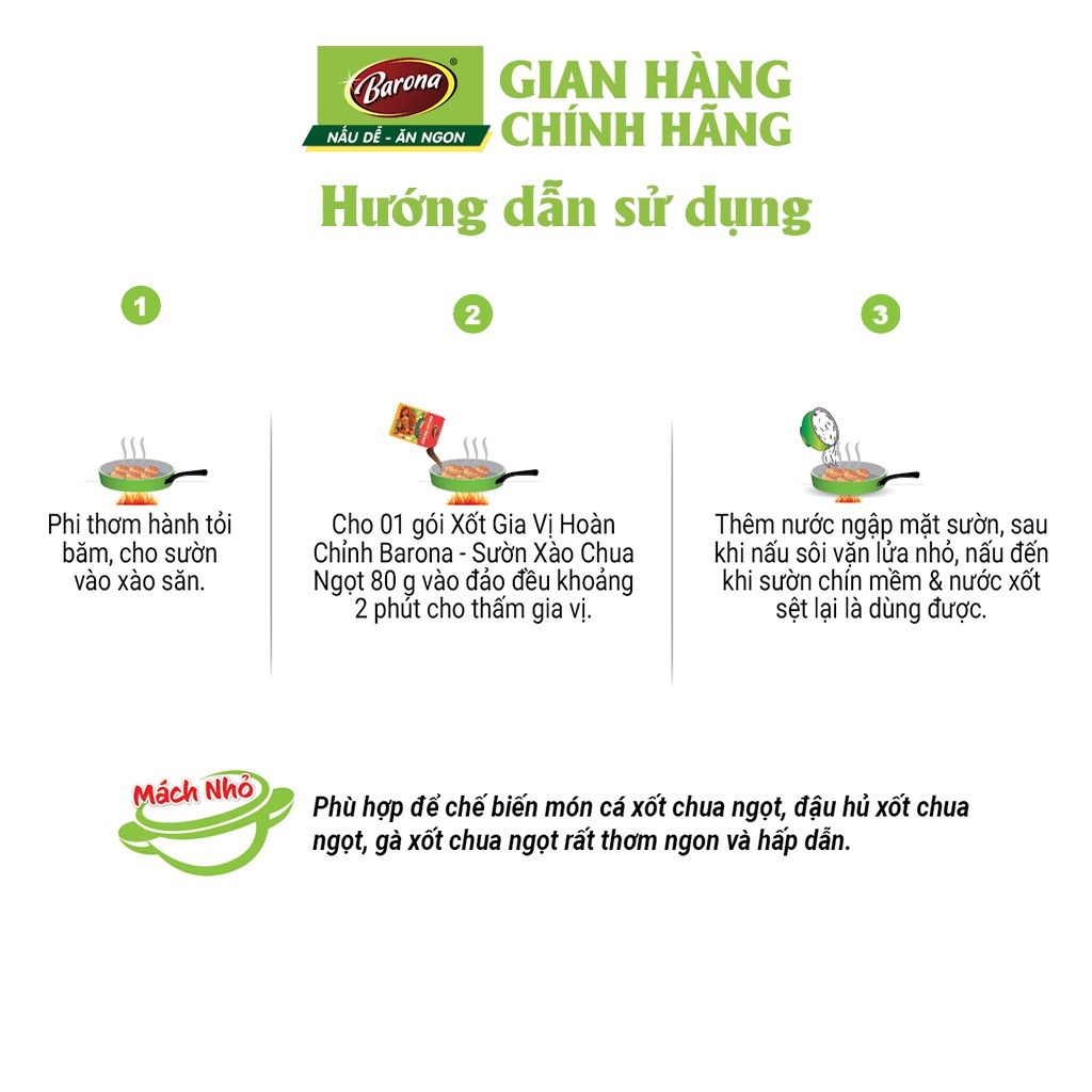 Ảnh Gia Vị Sườn Xào Chua Ngọt Barona 80g ướp ngon chuẩn vị không cần nêm nếm 4