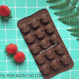 Khuôn Silicon Làm Socola,Thạch Rau Câu,Kẹo Dẻo,Pudding Trang Trí Hình 15 Mặt Heo Biểu Cảm