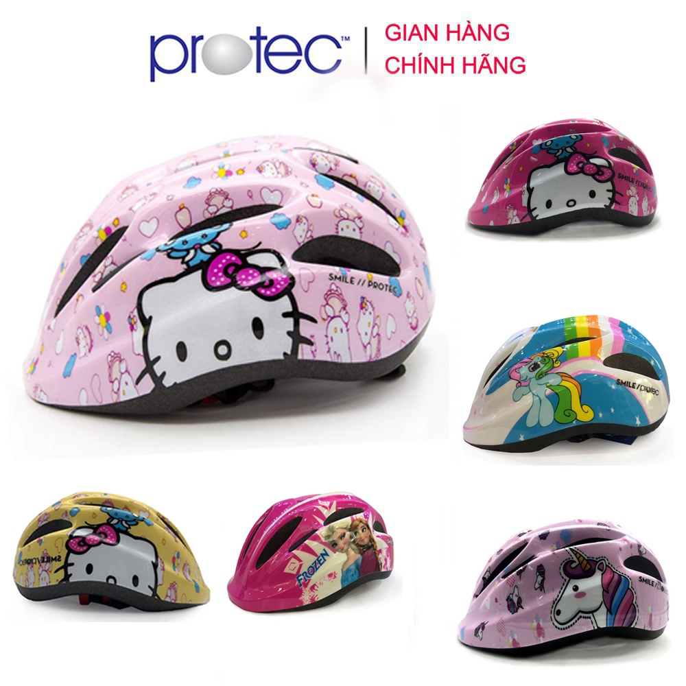 Mũ bảo hiểm xe đạp dành cho bé gái 1-12 tuổi Protec SMILE, họa tiết xinh xắn đáng yêu, có đèn hậu an toàn