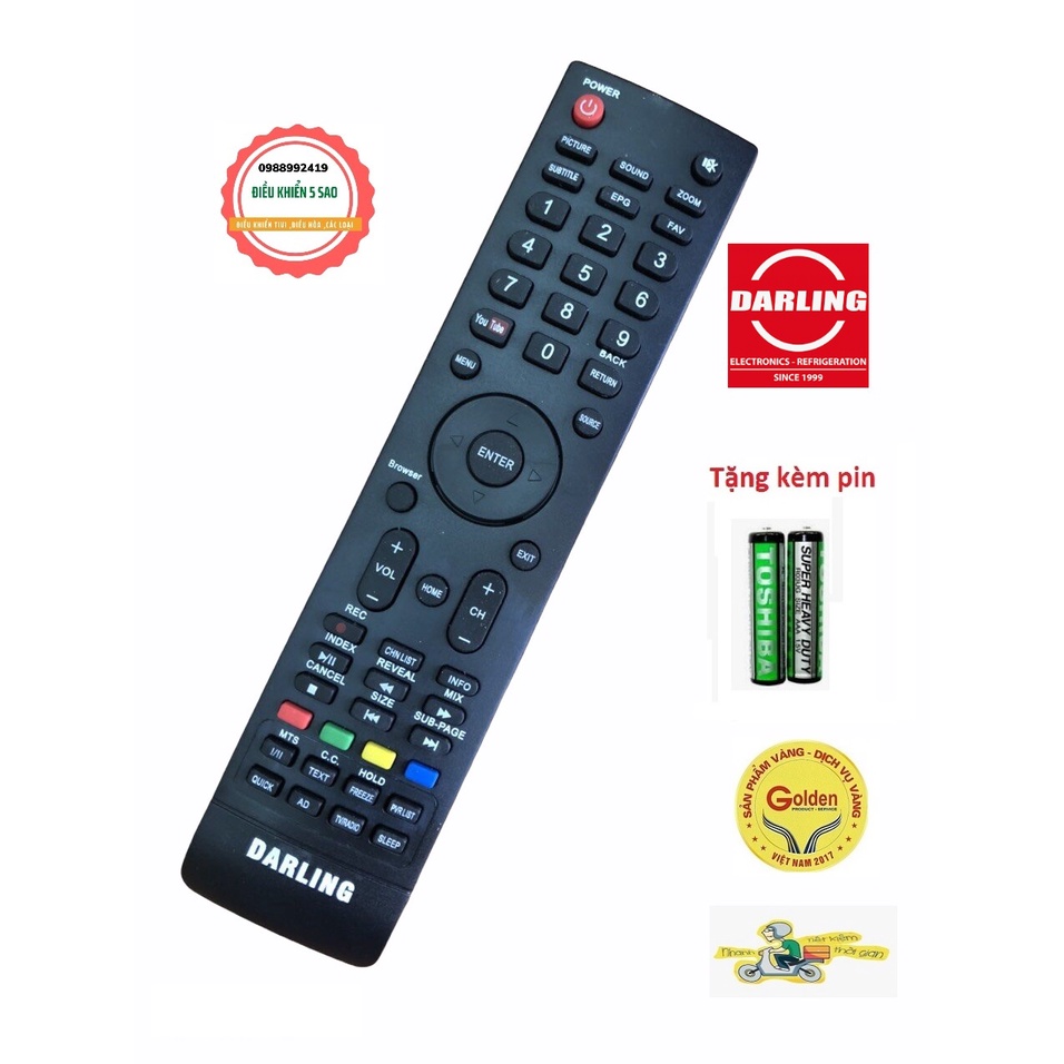 Điều khiển tivi Darling nút Youtube mé bên trái  loại tốt theo máy