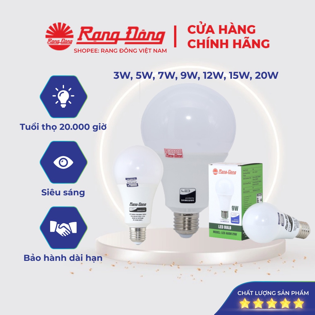 Bóng đèn LED Bulb 3W,5W,7W,9W,12W,15W,20W,30W Rạng Đông,bup tròn A bulb,siêu sáng,tiết kiệm điện,độ bền cao