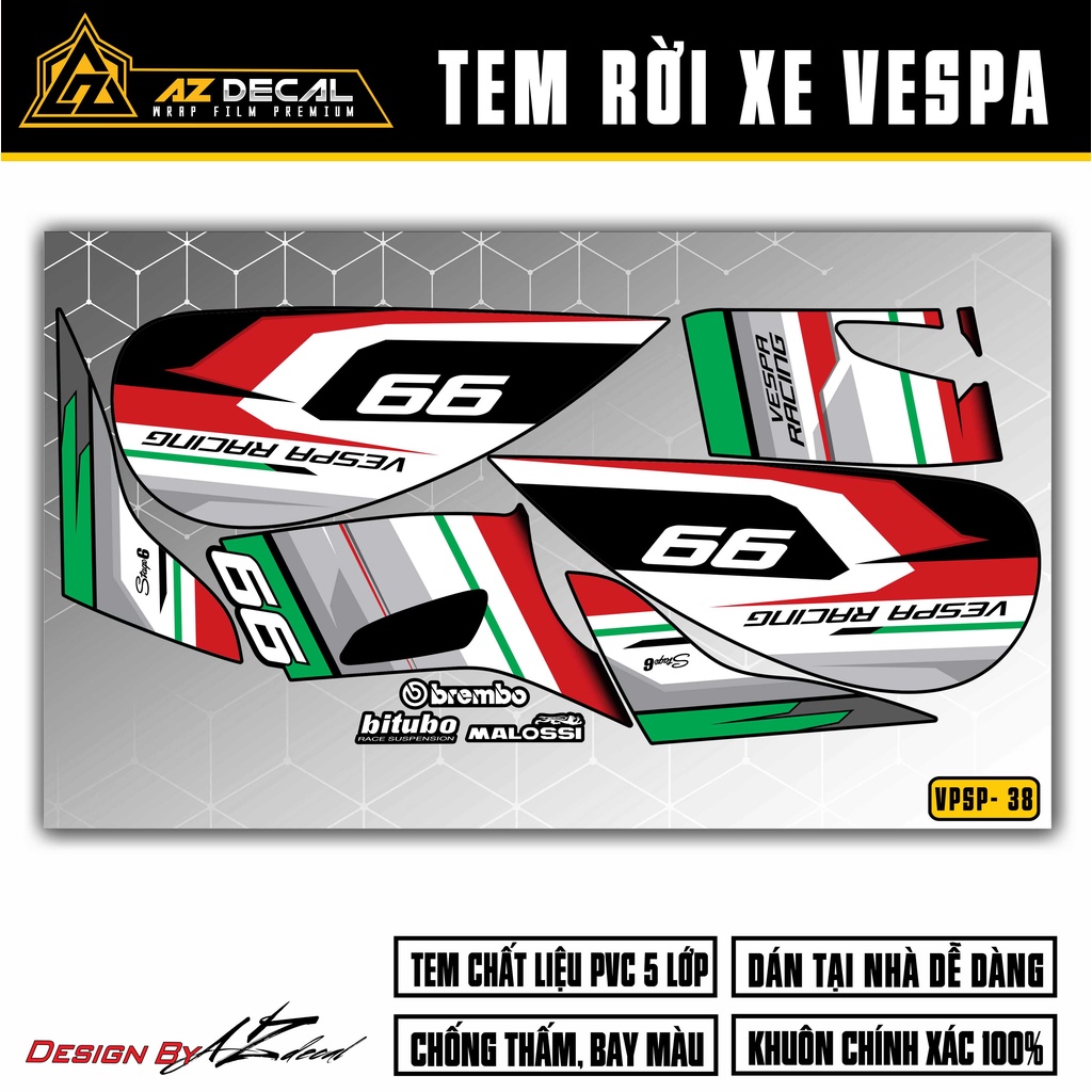 Tem Xe Vespa Mẫu Racing 99 | VPSP38 | Decal Dán Xe Sprint / Primavera ...