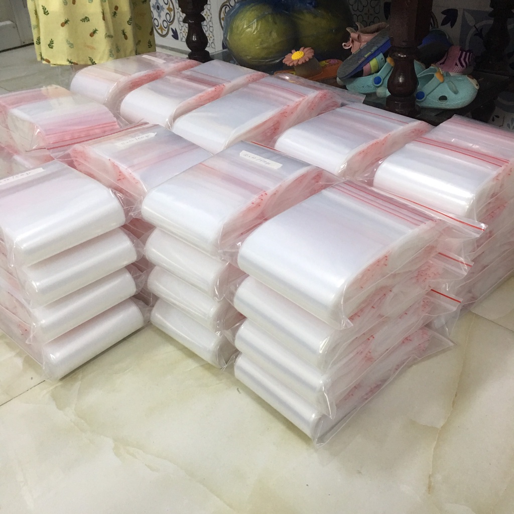 Túi Zip 100g túi đựng thực phẩm tủ lạnh, gia vị vuốt mép chỉ đỏ loại dày đẹp ,- Ấn vào chọn size