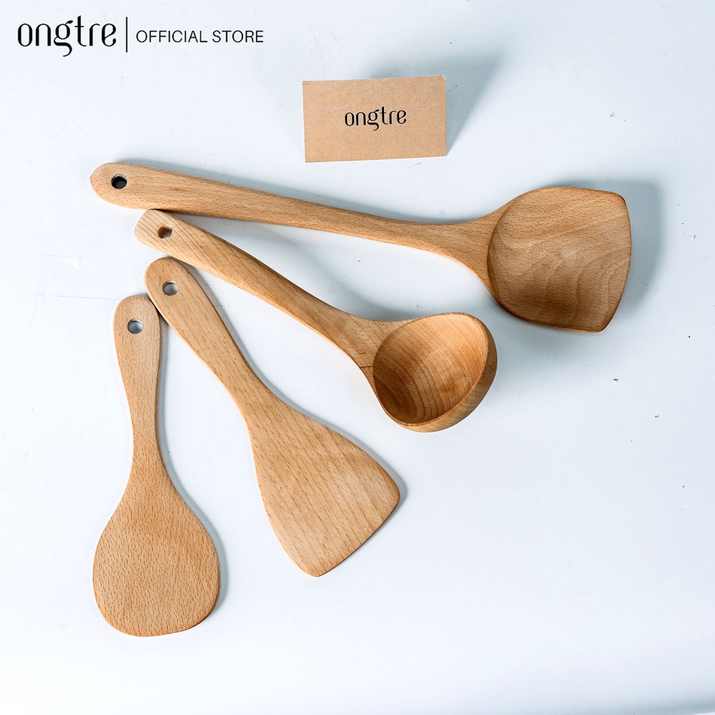 Bộ Dụng Cụ Nhà Bếp Gỗ ONGTRE - Muôi Gỗ, Muỗng Gỗ, Vá Gỗ Sồi & Tre Tự Nhiên Cao Cấp, An Toàn Cho Chảo Chống Dính