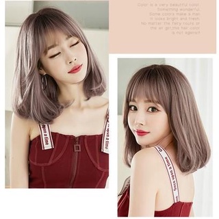 Tóc giả nữ nguyên đầu cao cấp nâu hồng, tóc ngang vai, cụp đuôi, mái thưa giống tóc thật Hamin