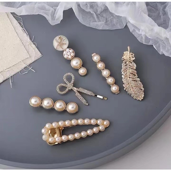 Set 5 Kẹp Tóc Đính Đá/Ngọc Trai nhân tạo Phong Cách Cổ Điển sang trọng Thanh Lịch
