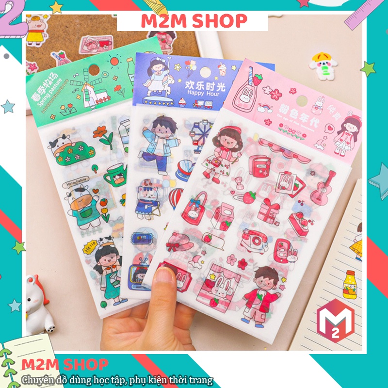 Set 4 miếng dán sticker trang trí sổ nhiều hình cute dễ thương (18 * 10 ...