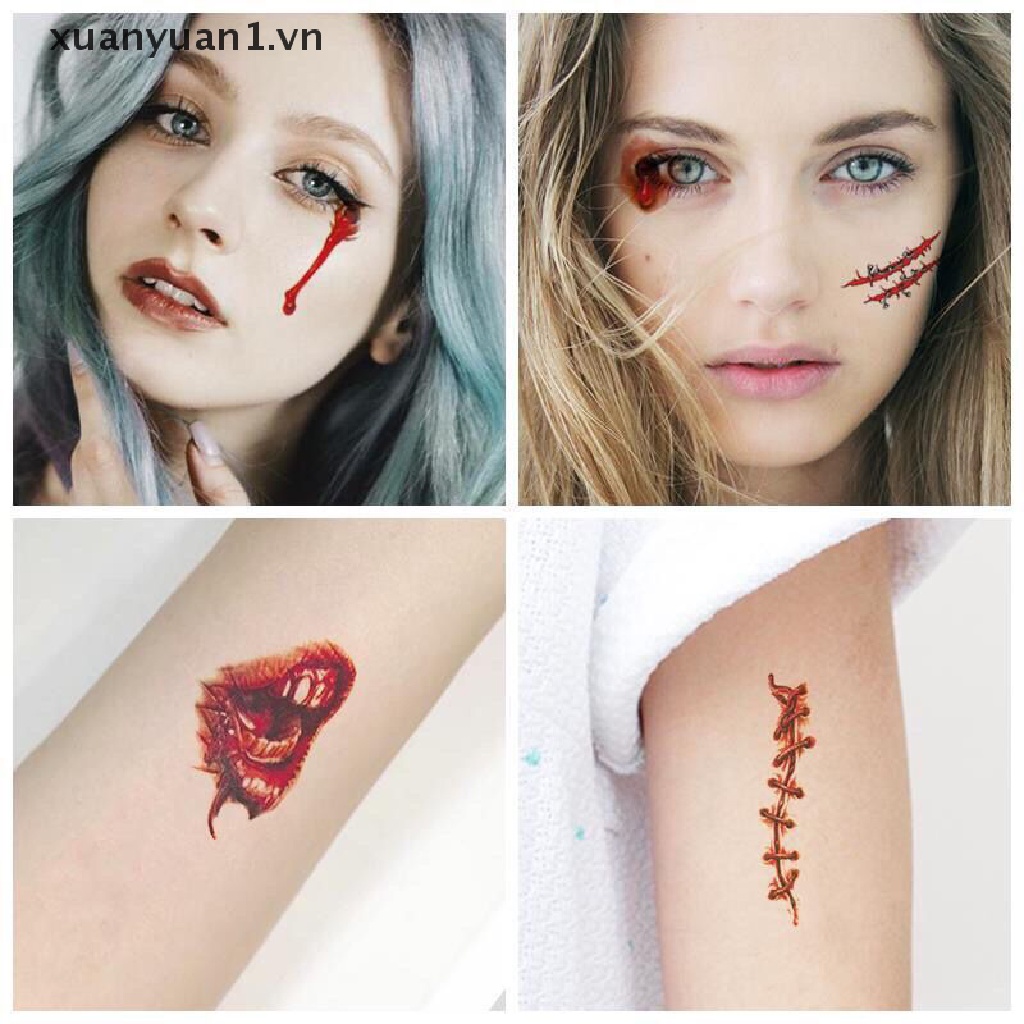 Set 30 Hình Xăm Dán Vết Thương Máu Chống Nước Phong Cách Halloween Độc Đáo