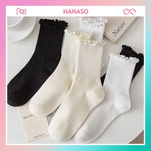 Tất vớ cổ cao nữ trắng bèo nhún siêu hot 2022 phong cách Vintage Hàn Quốc thời trang lolita dễ thương đẹp HANASO TD060