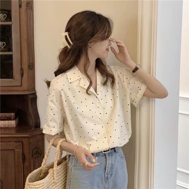 Áo sơ mi SUXI họa tiết chấm bi phong cách Hàn Quốc mẫu mới cho nữ