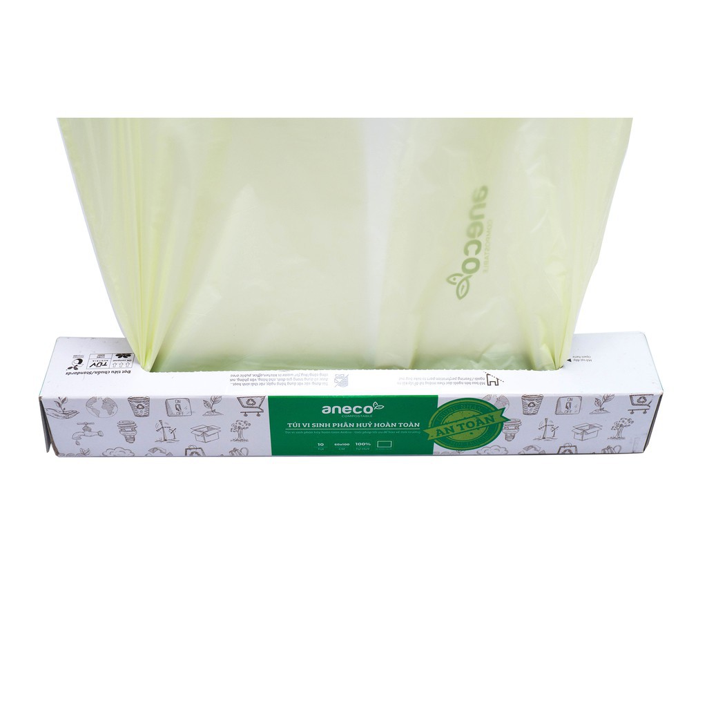 Túi đựng rác vi sinh phân hủy hoàn toàn Aneco (60x100) hộp xanh không ...