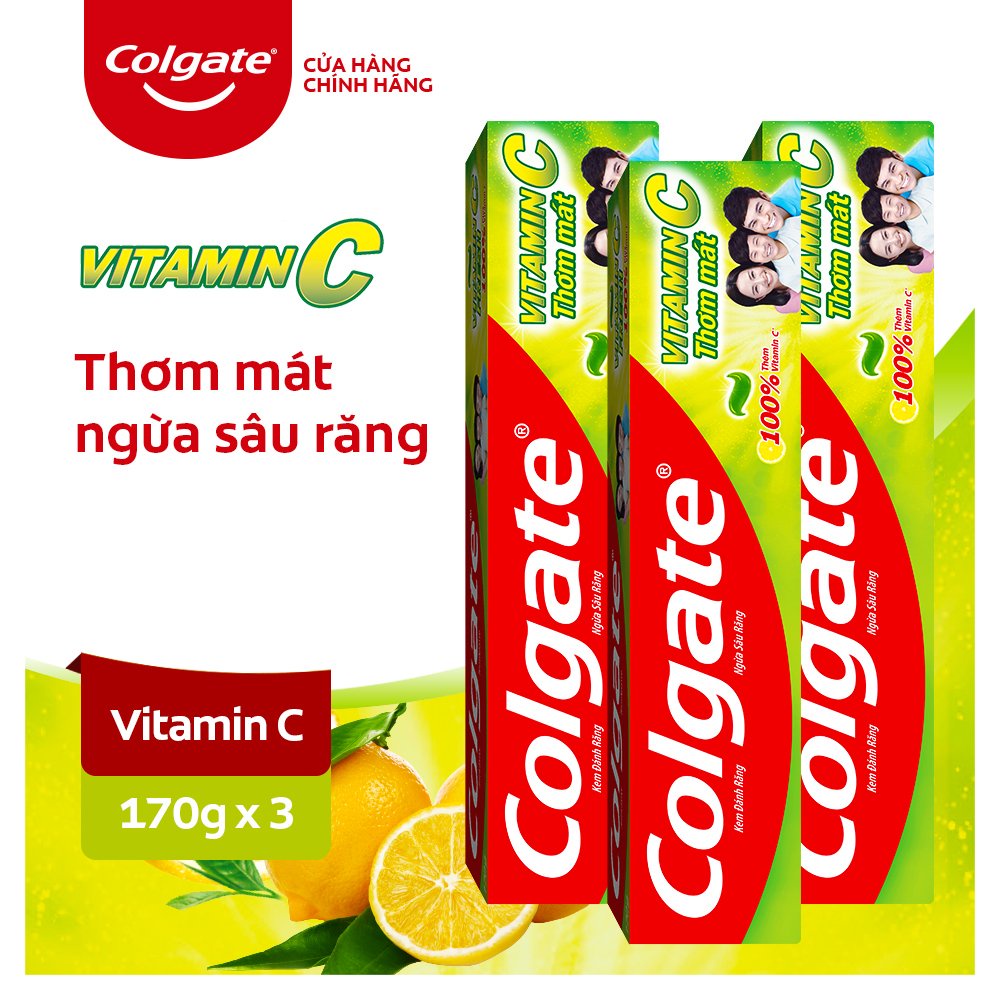 Bộ 3 Kem đánh răng Colgate Vitamin C thơm mát 170g/ tuýp