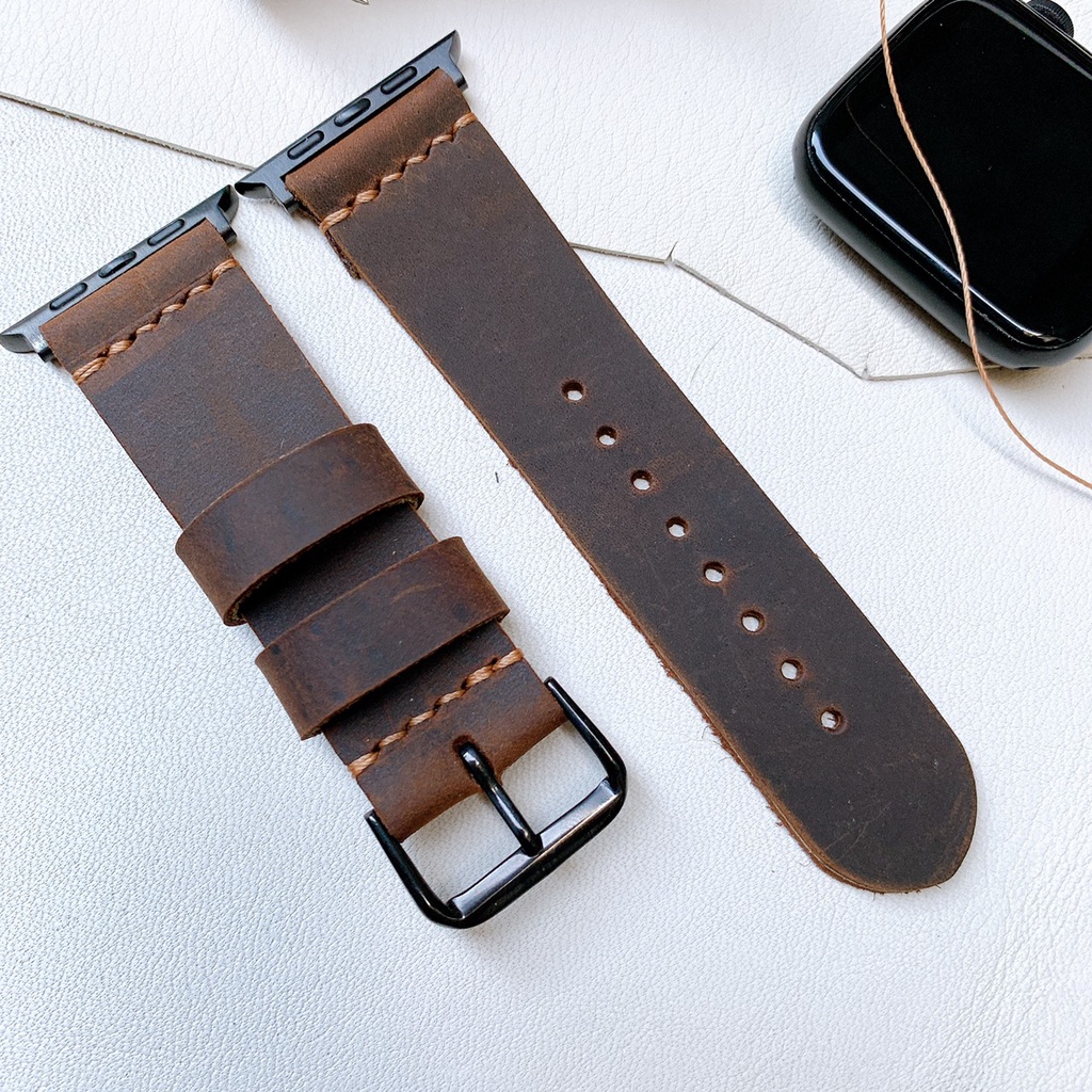 Dây Apple Watch da bò 1 lớp nâu đậm, đủ các seri 1,2,3,4,5,6...38mm,40mm,42mm,44mm